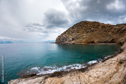 Beautiful rocky coast, sea on a cloudy day