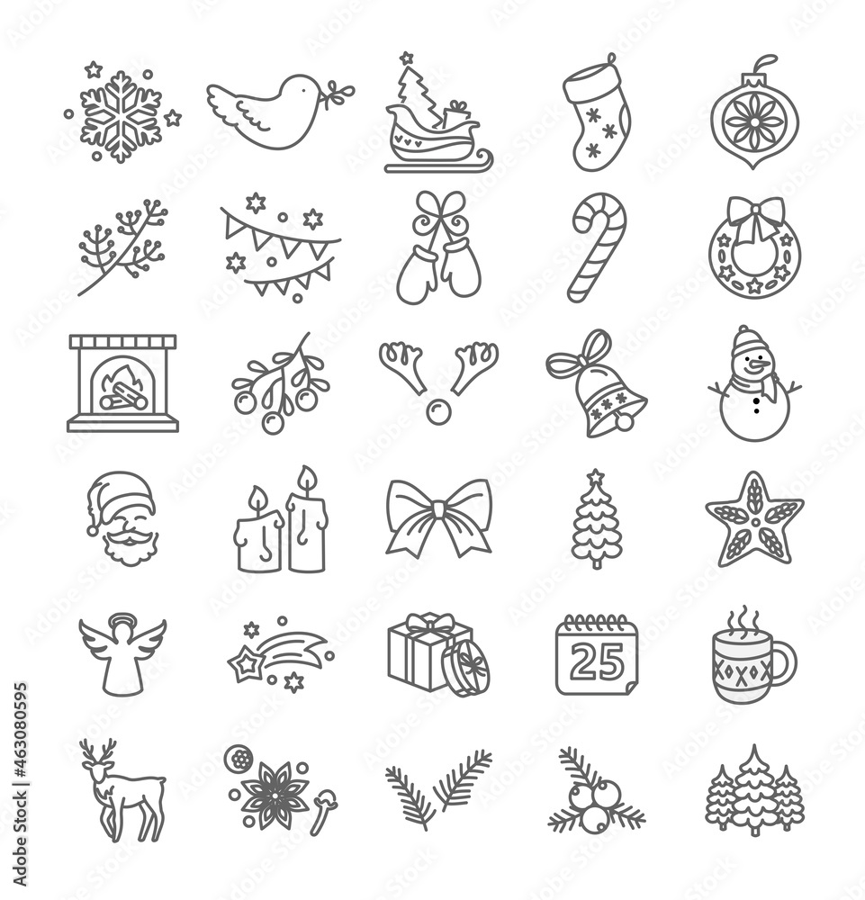 Thin line style Christmas vector icon set Thin line style Christmas vector icon set