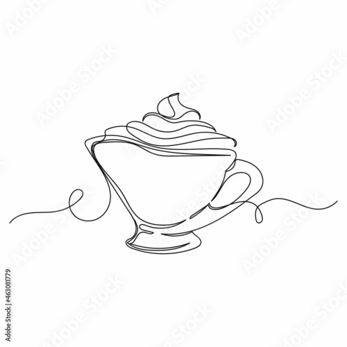 Continuous one single line drawing of sour cream or sauce in silhouette on a white background. Linear stylized.