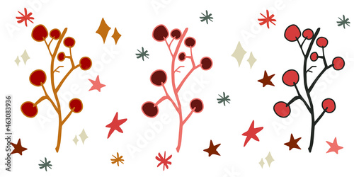 Christmas decorations Christmas twigs with berries isolated vector elements. Christmas doodles