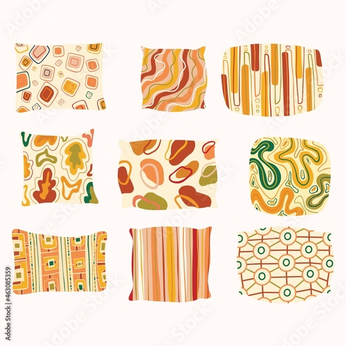 vector hand drawn pillows set. with trendy colourful ornament. Isolated