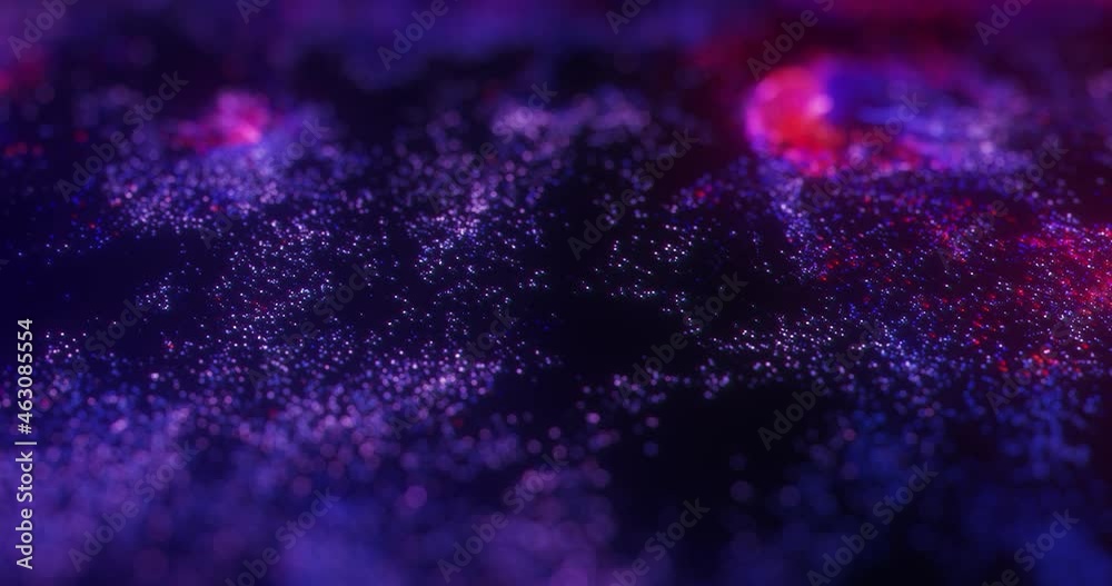 abstract motion of Neon purple and red particles with bokeh. Seamless 4K loop particle animation