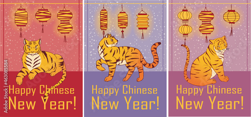 three postcards with tigers