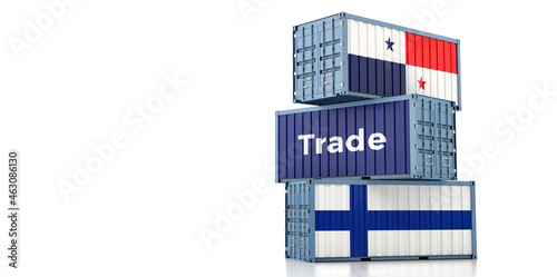 Shipping containers with Panama and Finland flag. 3D Rendering 