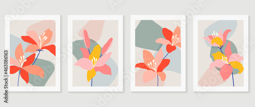 Abstract flower background vector. Botanical wall arts with abstract leaves and floral. Abstract Plant Art design for print, cover, wallpaper, Minimal and natural wall art.