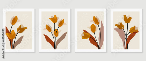 Abstract flower background vector. Botanical wall arts with abstract leaves and floral. Abstract Plant Art design for print, cover, wallpaper, Minimal and natural wall art.