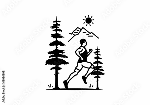 Line art illustration of trail run