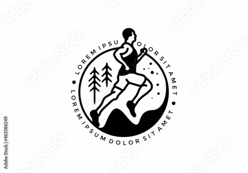 Line art illustration of trail run