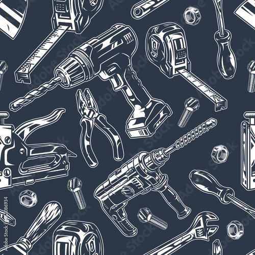 Manual worker equipment vintage seamless pattern