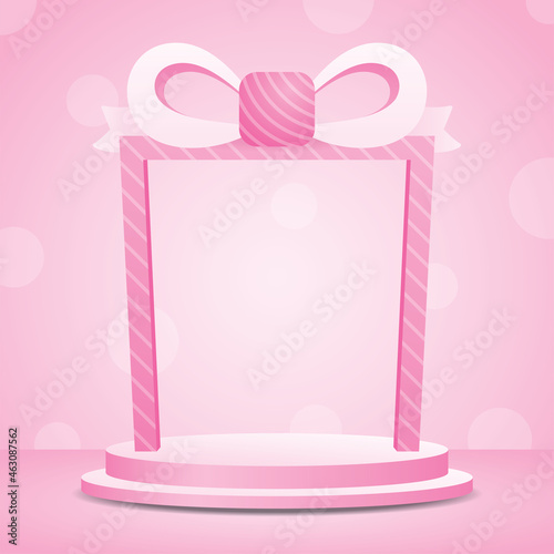 cute gift box arch with podium display in sweet pink pastel color theme 3d illustration vector for putting object