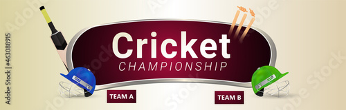 Cricket championship tounament match with cricketer halmet and equipment