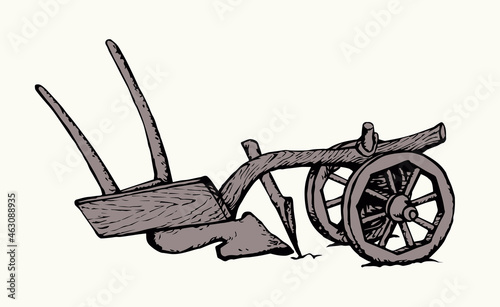 Ancient plow. Vector drawing object
