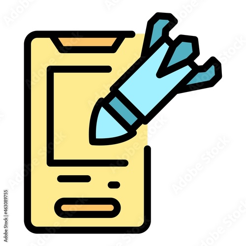 Smartphone malware attack icon. Outline smartphone malware attack vector icon color flat isolated
