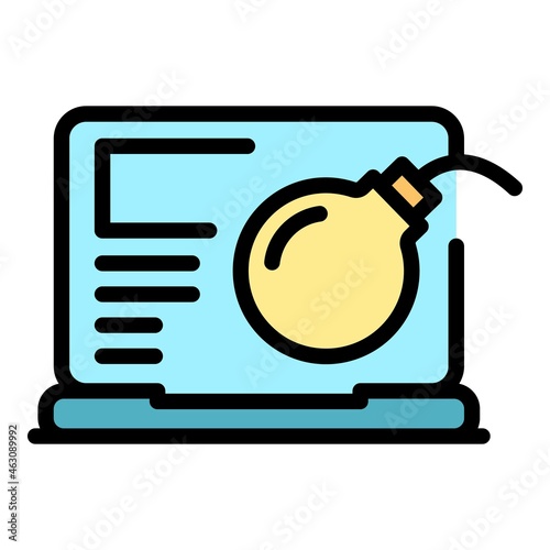 Bomb laptop icon. Outline bomb laptop vector icon color flat isolated