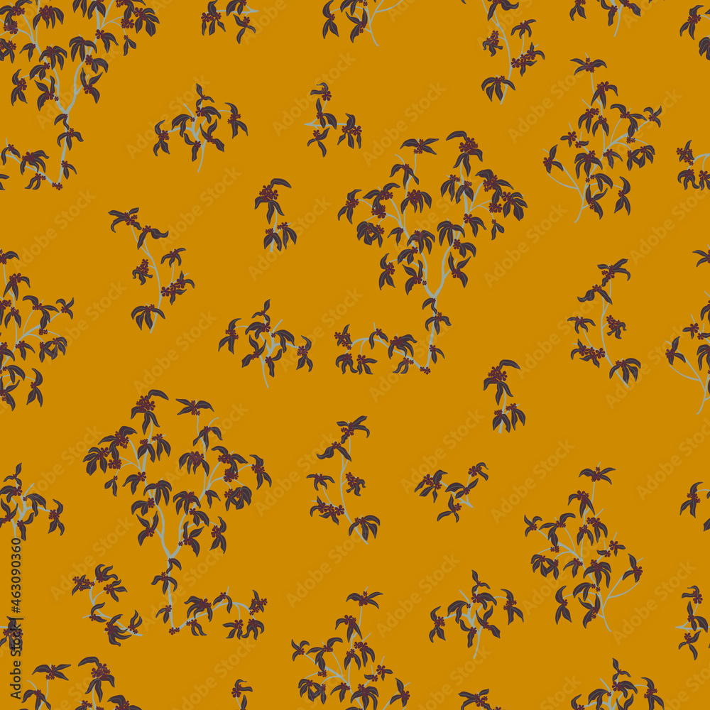  leaves dried branches vector seamless pattern. background for fabrics, prints, packaging and postcards branches with striped leaves vector seamless pattern. A hedge of twigs on a colored background