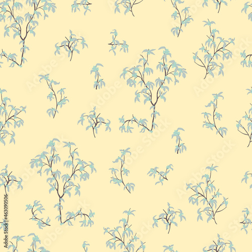  leaves dried branches vector seamless pattern. background for fabrics, prints, packaging and postcards branches with striped leaves vector seamless pattern. A hedge of twigs on a colored background