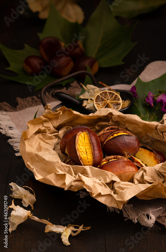 autumn background with Italian chestnuts photo