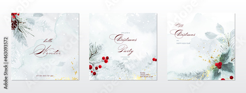Obraz na plátně Merry Christmas and winter square cards watercolor collection
