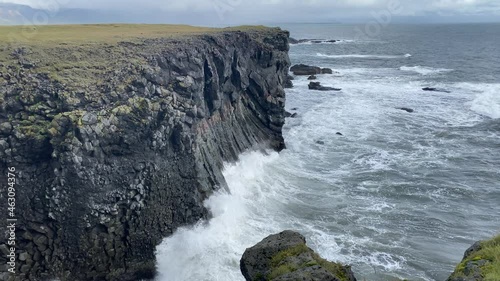 Famous seascape of Arnarstapi village at Icelandic Snaefellsnes peninsula photo