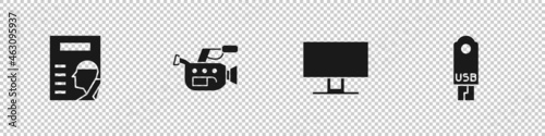 Set Cinema poster, camera, Smart Tv and USB flash drive icon. Vector