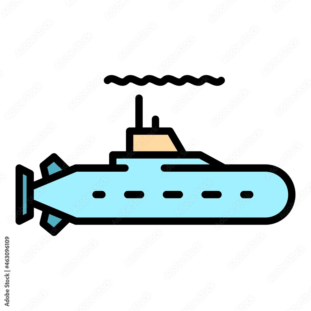 Navy submarine icon. Outline navy submarine vector icon color flat isolated Navy submarine icon. Outline navy submarine vector icon color flat isolated