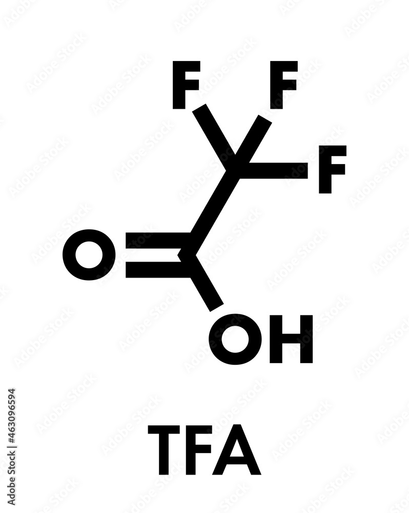 Trifluoroacetic acid (TFA) molecule. Skeletal formula. Trifluoroacetic acid (TFA) molecule. Skeletal formula.