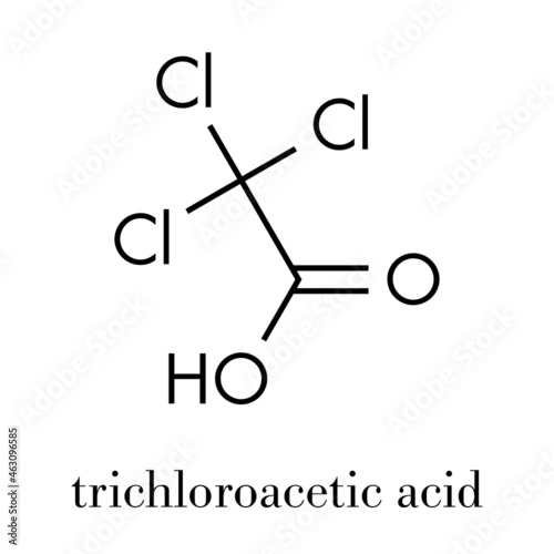 Trichloroacetic acid (TCA) molecule. Used in dermatological treatment of warts and related skin conditions. Skeletal formula. photo