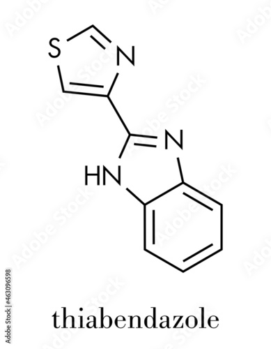 thiabendazole (tiabendazole) fungicidal and anti-parasite molecule. Used as food preservative and antihelmintic drug. Skeletal formula.