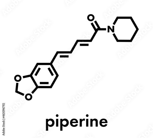 Piperine black pepper molecule. Responsible for the pungency of black pepper and long pepper. Skeletal formula. photo