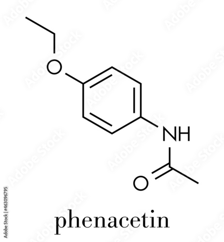 Phenacetin banned painkiller drug. Found to cause cancer and kidney damage. Skeletal formula.