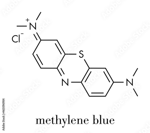 Methylene blue (methylthionium chloride) dye molecule. Skeletal formula. photo