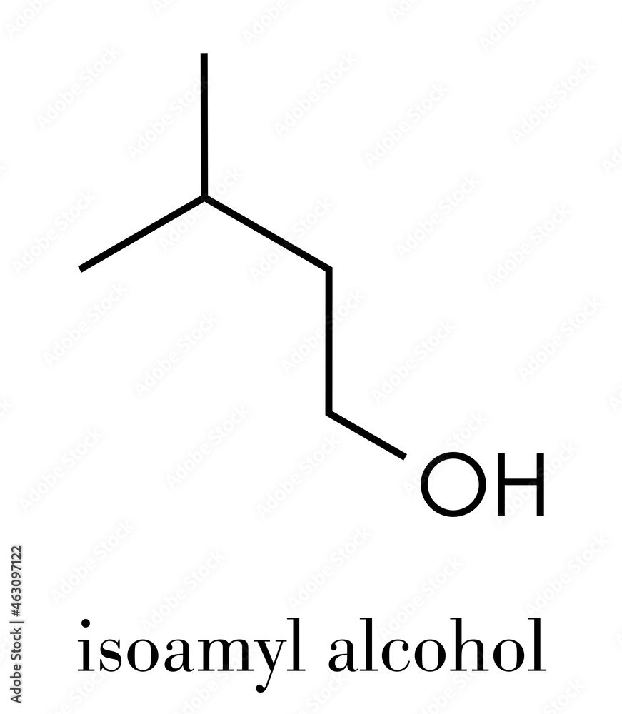 Isoamyl nitrite popper drug molecule. Also used as antidote to cyanide poisoning. Skeletal formula.