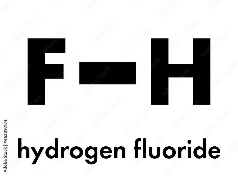 Hydrogen fluoride (HF) molecule. Skeletal formula. Hydrogen fluoride (HF) molecule. Skeletal formula.