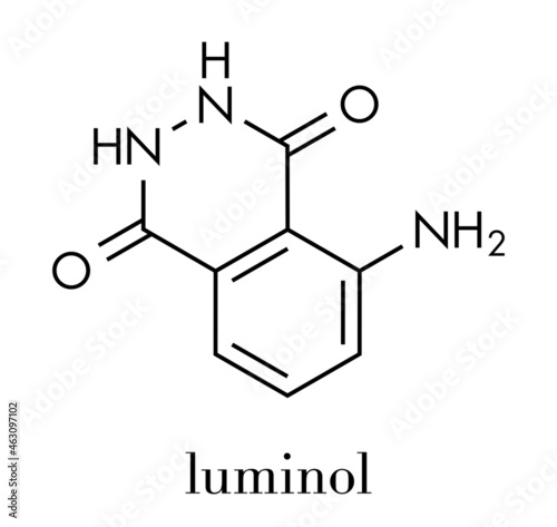 Luminol chemiluminescent molecule. Used to detect blood at crime scenes. Skeletal formula.