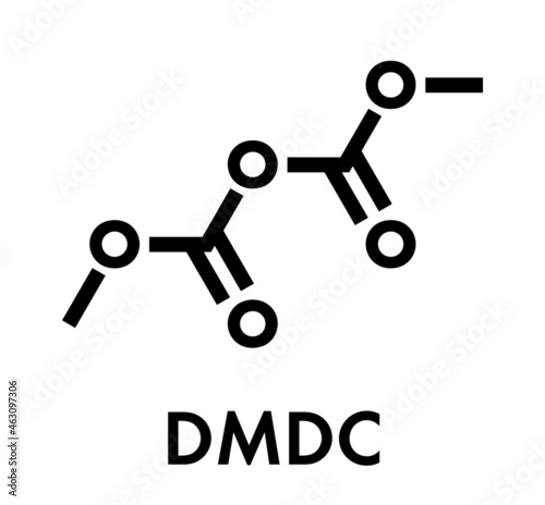 Dimethyl dicarbonate (DMDC) beverage preservative molecule. Additive added to wine, sport beverages, iced tea, etc.  Skeletal formula. photo