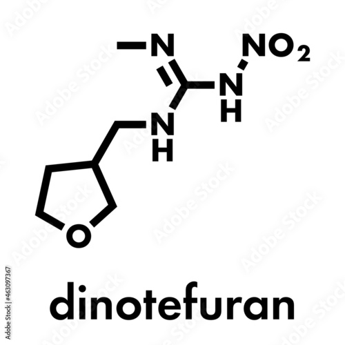 Dinotefuran insecticide molecule (neonicotinoid class). Skeletal formula.