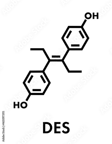 Diethylstilbestrol (DES, stilboestrol) synthetic estrogen molecule, chemical structure. Skeletal formula.
