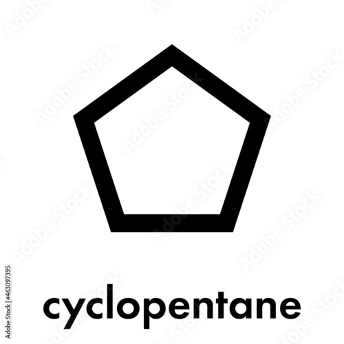 Cyclopentane cycloalkane molecule. Used in refrigerators and freezers and for many other purposes. Skeletal formula. photo