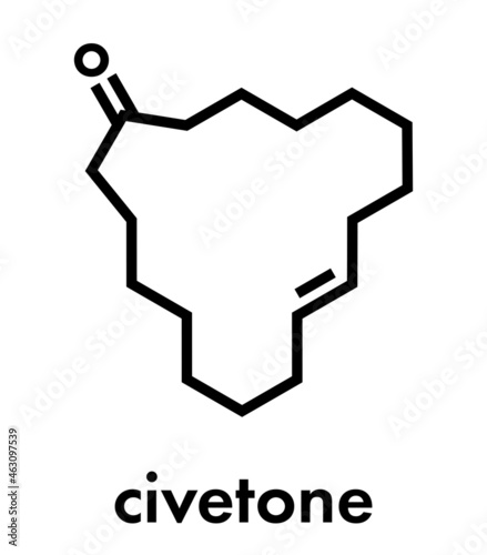 Civetone civet cat pheromone molecule. Used in perfume. Skeletal formula. photo