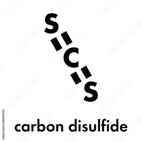 Carbon disulfide (CS2) molecule. Liquid used for fumigation and as insecticide. Skeletal formula.
