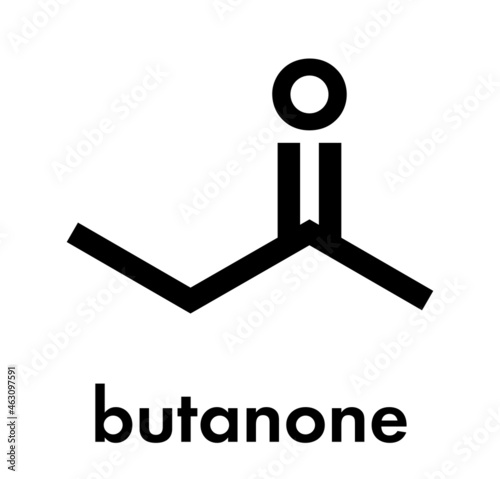 Butanone (methyl ethyl ketone, MEK) industrial solvent, chemical structure. Skeletal formula.