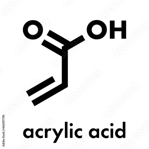 acrylic acid molecule, polyacrylic acid (PAA, carbomer) building block. PAA is used in the production of disposable diapers. Skeletal formula. photo