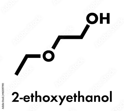 2-ethoxyethanol solvent molecule. Can dissolve many types of molecules and is thus used in cleaning products, degreasing solutions, varnish removers, etc. Skeletal formula.