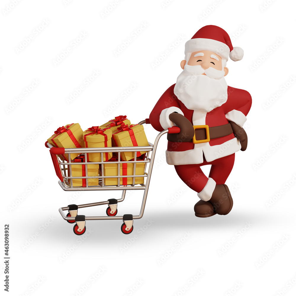 3d render christmas concept illustration santa with shopping chart 3d render christmas concept illustration santa with shopping chart