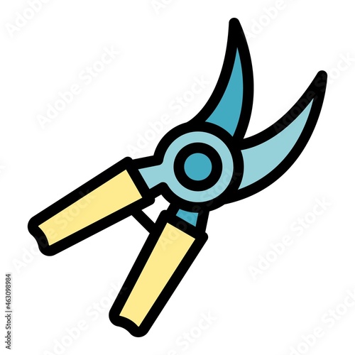 Farm shears icon. Outline farm shears vector icon color flat isolated