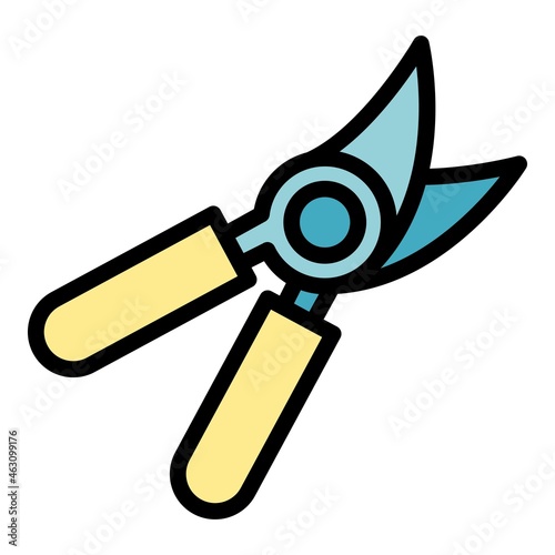 Steel secateurs icon. Outline steel secateurs vector icon color flat isolated