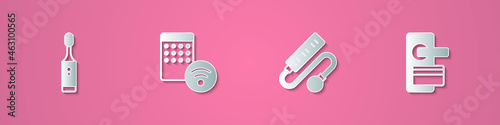 Set paper cut Electric toothbrush, Air humidifier, extension cord and Digital door lock icon. Paper art style. Vector