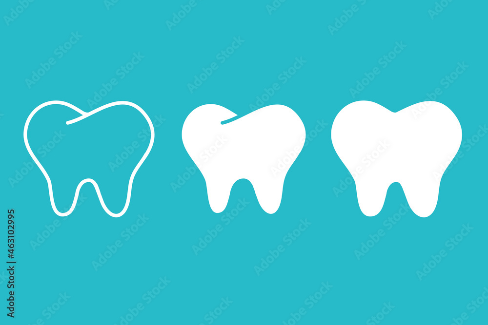 Set white human tooth on blue background, dental symbol icon teeth, vector Set white human tooth on blue background, dental symbol icon teeth, vector