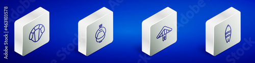 Set Isometric line Parachute, Helmet and action camera, Hang glider and Surfboard icon. Vector