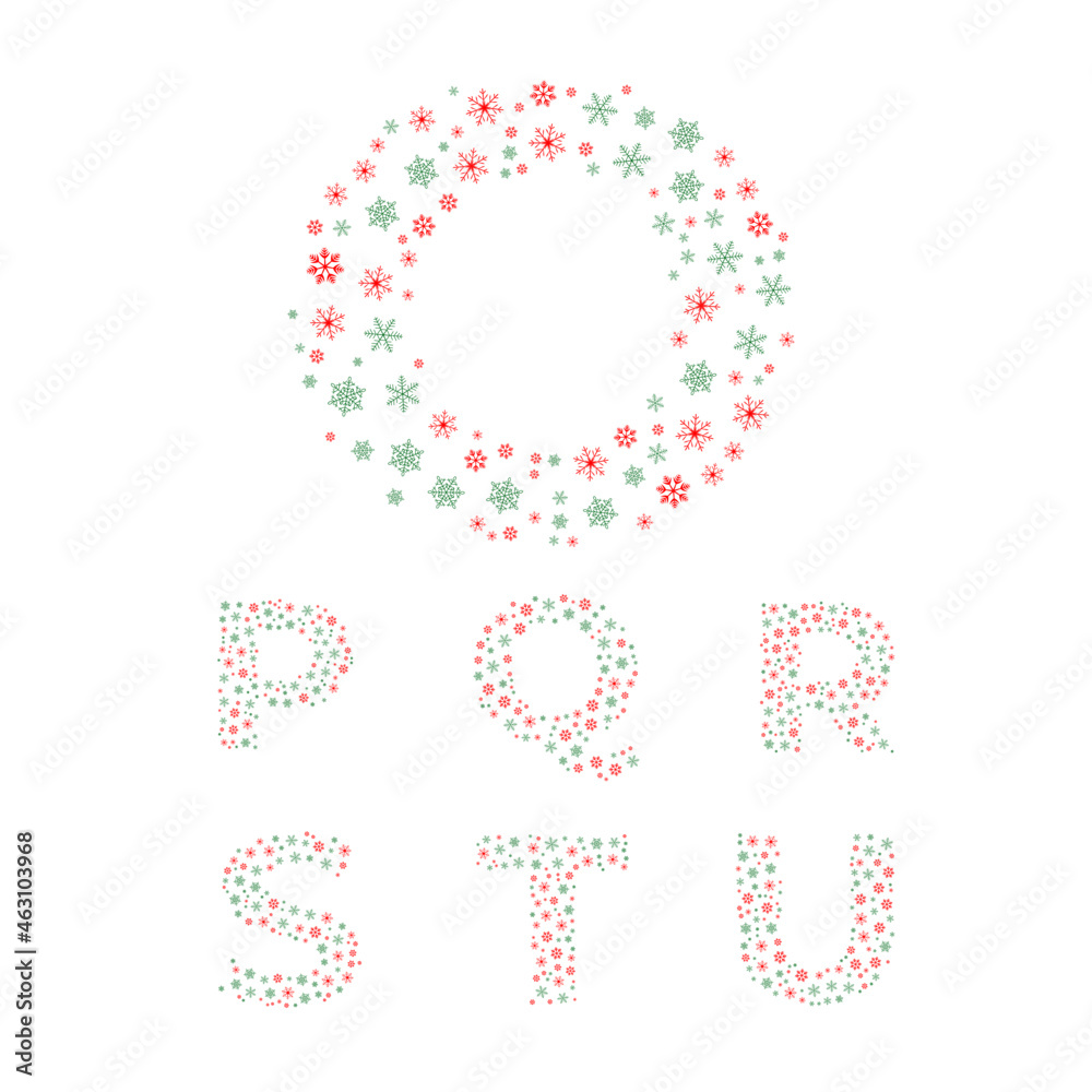 Letters decorated with Christmas icons. English alphabet Letter. christmas ornaments. A, B, C, D, E, F,G,H,I,J,K,L,M,N,O,P,Q,R,S,T,U,V,W,X,Y,Z Christmas Icon Letter Design